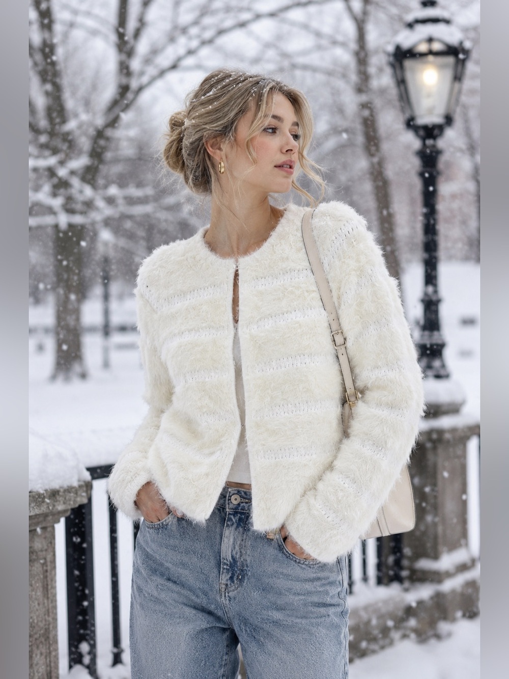Tyler Boe Cream Fuzzy Cardigan
